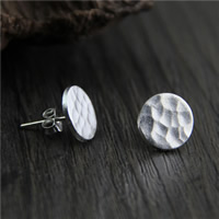 925 Sterling Silver Stud Earring Flat Round hammered 10.50mm Sold By Lot