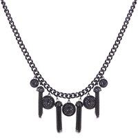 Fashion Fringe Necklace Zinc Alloy with iron chain & Resin iron lobster clasp with 5cm extender chain Flat Round painted twist oval chain & with rhinestone black lead & cadmium free Sold Per Approx 15.5 Inch Strand