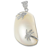 Freshwater Shell Pendant, with Brass, platinum color plated, natural, 25x45x13mm, Hole:Approx 6x7mm, Sold By PC
