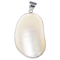 Freshwater Shell Pendant, with Brass, platinum color plated, natural, 27x50x14mm, Hole:Approx 6x7mm, Sold By PC