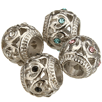 Zinc Alloy European Beads Drum platinum color plated without troll & with rhinestone & hollow nickel lead & cadmium free Approx 5mm Sold By Lot