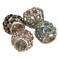 Zinc Alloy European Beads Drum platinum color plated without troll & with rhinestone & hollow nickel lead & cadmium free Approx 5mm Sold By Lot