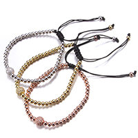 Brass Woven Ball Bracelets with Nylon Cord Round plated adjustable & high quality plating and never fade & micro pave cubic zirconia nickel lead & cadmium free  Length Approx 6-10 Inch Sold By Lot