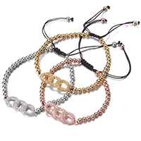 Brass Woven Ball Bracelets with Nylon Cord plated adjustable & high quality plating and never fade & micro pave cubic zirconia nickel lead & cadmium free Length Approx 5-9 Inch Sold By Lot
