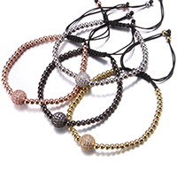Brass Woven Ball Bracelets with Nylon Cord Round plated adjustable & high quality plating and never fade & micro pave cubic zirconia nickel lead & cadmium free  Length Approx 6-10 Inch Sold By Lot