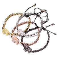 Brass Woven Ball Bracelets with Nylon Cord Elephant plated adjustable & high quality plating and never fade & micro pave cubic zirconia nickel lead & cadmium free Length Approx 5-9.5 Inch Sold By Lot