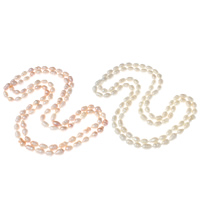 Naturliga sötvatten pärla långt halsband, Freshwater Pearl, Ris, 2-tråd, fler färger för val, 7-8mm, Såld Per Ca 45.5 inch Strand