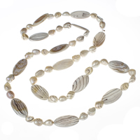 Naturalne słodkowodne perły naszyjnik długi, Perła naturalna słodkowodna, 9-10mm, sprzedawane na około 36 cal Strand