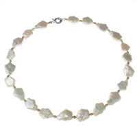 Sladkovodní Pearl mosaz řetěz náhrdelník, s Mosaz, Keishi, barva pozlacený, přírodní & květ řez, bílý, 17x15x7mm-21x17x8mm, Prodáno za Cca 19.5 inch Strand