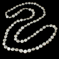 Collana di perle d'acqua dolce naturale, perla d'acquadolce coltivata naturalmente, Moneta, bianco, 12-13mm, Venduto per Appross. 45.5 pollice filo