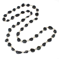 Naturalne słodkowodne perły naszyjnik długi, Perła naturalna słodkowodna, ze 5cm przedłużeniami łańcuszka, Barok, Dwukolorowe, 6-7mm, 10-11mm, sprzedawane na około 33.5 cal Strand