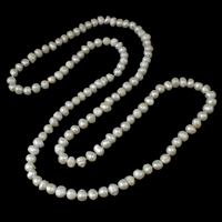 Collar largo de perlas de agua dulce natural, Perlas cultivadas de agua dulce, Botón, Blanco, 9-10mm, Vendido para aproximado 47 Inch Sarta
