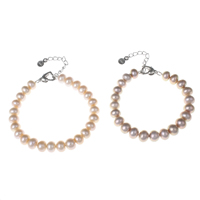 Freshwater Cultured Pearl Bracelet Freshwater Pearl brass lobster clasp with 4cm extender chain Button natural 8-9mm Sold Per Approx 6.5 Inch Strand