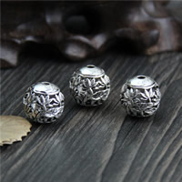 Bali Sterling Silber Perlen, Thailand, rund, hohl, 12mm, Bohrung:ca. 2mm, 5PCs/Menge, verkauft von Menge
