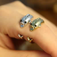 Zinc Alloy Cuff Finger Ring Dolphin plated with rhinestone lead & cadmium free 17mm US Ring Sold By Bag