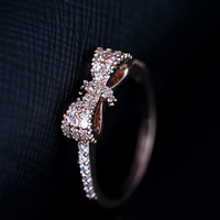 Cubic Zirconia Micro Pave Brass Ring Bowknot real rose gold plated micro pave cubic zirconia nickel lead & cadmium free 5mm US Ring Sold By PC
