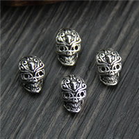 Thailand Sterling Silver Pärlor, Skull, 7x10.50mm, Hål:Ca 4.5mm, 7PC/Lot, Säljs av Lot