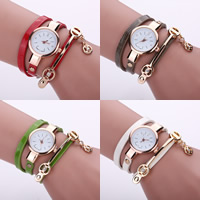 Wrap Watch PU Leather with Glass & Zinc Alloy gold color plated  & with rhinestone nickel lead & cadmium free 26mm 6mm Sold Per Approx 22.2 Inch Strand