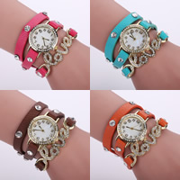 Wrap Watch PU Leather with Glass & Zinc Alloy word love gold color plated with rivet stud &  & with rhinestone nickel lead & cadmium free 28mm 10mm Sold Per Approx 22.4 Inch Strand