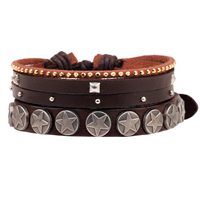 Cowhide Bracelet Set with Waxed Cotton Cord & Zinc Alloy plated with rivet stud & adjustable Length Approx 7-7.9 Inch Sold By Set