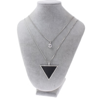 Zinc Alloy Sweater Chain Necklace with brass chain & Resin Triangle platinum color plated box chain & with rhinestone &  lead & cadmium free Length Approx 23.5 Inch Sold By Bag