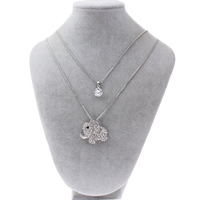 Zinc Alloy Sweater Chain Necklace with brass chain Elephant platinum color plated box chain & faceted & with rhinestone &  & hollow lead & cadmium free Length Approx 23.5 Inch Sold By Bag