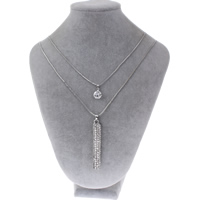 Zinc Alloy Sweater Chain Necklace with brass chain Rectangle platinum color plated box chain & faceted & with rhinestone &  & hollow lead & cadmium free Length Approx 23.5 Inch Sold By Bag