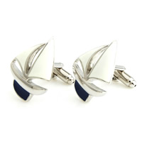 Cufflinks Brass Sail Boat platinum color plated nautical pattern & enamel nickel lead & cadmium free Sold By Lot