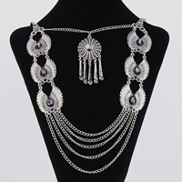 Fashion Fringe Necklace Zinc Alloy with iron chain & Crystal with 5cm extender chain Wing Shape antique silver color plated curb chain & faceted & with rhinestone lead & cadmium free Sold Per Approx 21.5 Inch Strand