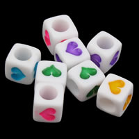 Solid Color Akryl perler, Cube, emalje & ensfarvet, blandede farver, 6x6mm, Hole:Ca. 3mm, Ca. 3000pc'er/Bag, Solgt af Bag