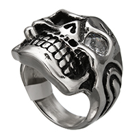 Hombres de acero inoxidable anillo del dedo, acero inoxidable 316, Calavera, diverso tamaño para la opción & con circonia cúbica & ennegrezca, 26x8mm, 5PCs/Grupo, Vendido por Grupo