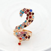 Zinc Alloy Open Finger Ring with Rhinestone Fox gold color plated adjustable multi-colored lead & cadmium free US Ring Sold By PC