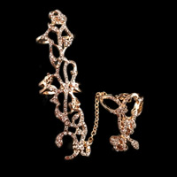Zinc Alloy Double Chain Link Finger Ring plated open & with rhinestone nickel lead & cadmium free US Ring Sold By Lot