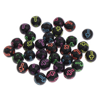 Solid Color Akryl perler, Runde, med kryds mønster & ensfarvet, blandede farver, 8mm, Hole:Ca. 1mm, Ca. 1800pc'er/Bag, Solgt af Bag