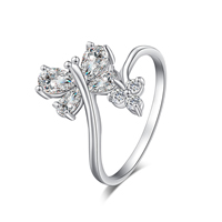Gets® Finger Ring Brass Butterfly platinum plated & with cubic zirconia & faceted nickel lead & cadmium free 16mm Sold By PC