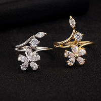 Gets® Finger Ring Brass Flower plated & with cubic zirconia & faceted nickel lead & cadmium free 10mm Sold By PC