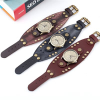 Women Watch Bracelet Cowhide with Zinc Alloy antique bronze color plated adjustable nickel lead & cadmium free 52mm Length Approx 9.4 Inch Sold By Lot