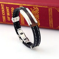 Men Bracelet Silicone with Stainless Steel plated 10mm Length Approx 8.2 Inch Sold By Lot