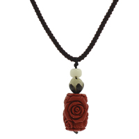Buddhist Jewelry Necklace, Cinnabar, with Bodhi Root & Bodhi & Nylon Cord, Flower, Carved, red, 20x30mm, Length:Approx 23.5 Inch, 10Strands/Bag, Sold By Bag