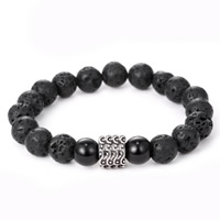 Lava Bracelet with Glass & Zinc Alloy Column antique silver color plated natural black 180mm Length Approx 7 Inch Sold By Bag