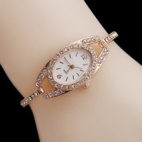 Pulsera de Reloj para Mujer, aleación de zinc, con Vidrio, chapado en color rosa dorada, con diamantes de imitación, libre de níquel, plomo & cadmio, 25mm, 5mm, longitud aproximado 9.5 Inch, Vendido por UD