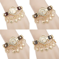 Women Watch Bracelet Zinc Alloy with PU Leather & Glass with 1.5lnch extender chain Heart gold color plated with rhinestone & colorful powder nickel lead & cadmium free 30mm 15mm Sold Per Approx 9.5 Inch Strand