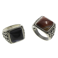 Agate Finger Ring Brass with Lace Agate Rectangle antique silver color plated dyed nickel lead & cadmium free US Ring .5 Approx Sold By Bag