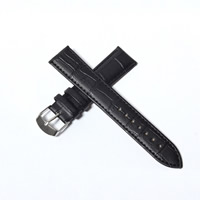 Horloge banden, PU, roestvrij staal pin gesp, verschillende grootte voor keus, zwart, Verkocht door Stel