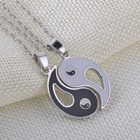 Couple Necklace Zinc Alloy with iron chain platinum color plated ying yang & oval chain & for couple & enamel lead & cadmium free Length Approx 19.5 Inch Sold By Pair