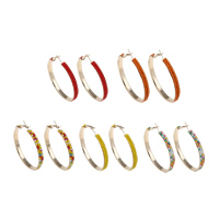 Ijzer Hoop Earring, met Glas rocailles, gold plated, meer kleuren voor de keuze, lood en cadmium vrij, 52x52x5mm, Verkocht door pair