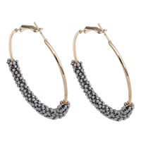 Iron Hoop Earring with Glass Seed Beads gold color plated silver-grey lead & cadmium free Sold By Pair