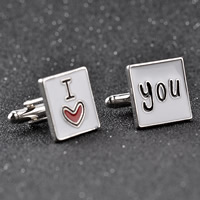 Zinc Alloy Couple Cufflinks word I love you platinum color plated enamel lead & cadmium free 18mm Sold By Pair