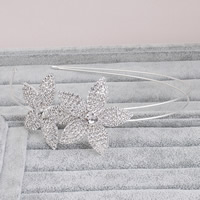 Bridal Hair Band Zinc Alloy Flower silver color plated for bridal & with rhinestone lead & cadmium free 46mm Sold By PC