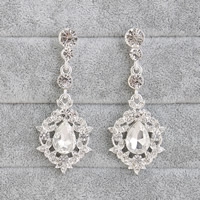 Bridal Earring Zinc Alloy with Crystal stainless steel post pin silver color plated for bridal & faceted & with rhinestone lead & cadmium free Sold By Bag